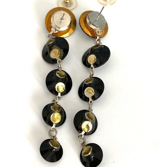 Earrings Drops Dangles Black Rivoli Rhinestone Artisan Handmade - Picture 3 of 10